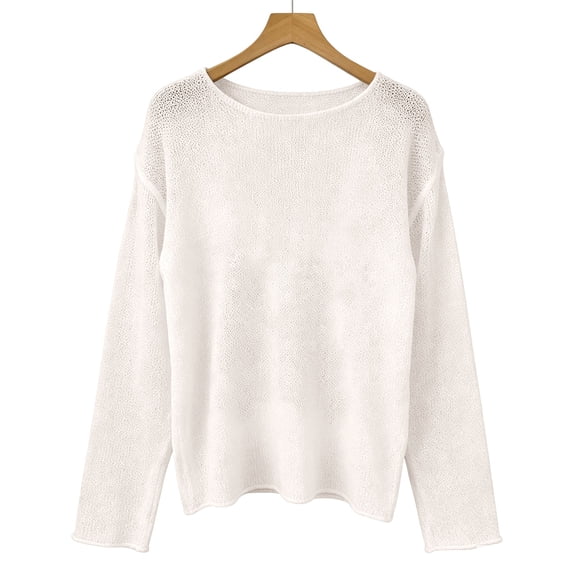QASIEATN Women's Mesh Long Sleeve Tops Boat Neck See Through Lightweight Sweater Crochet Knit Tops Fall Fashion Outfits for Women