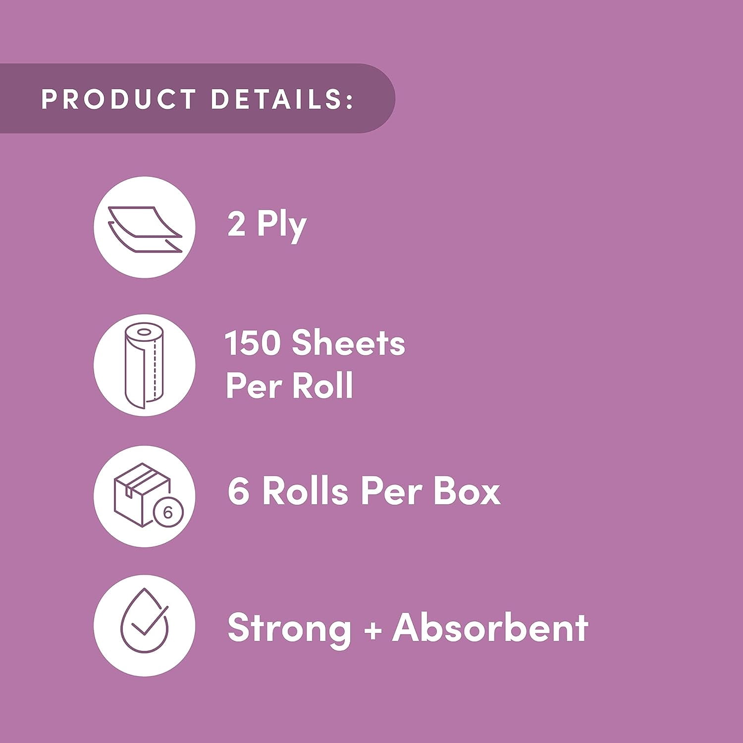 Bamboo Paper Towels, 6 Rolls, 2 ply, FSC Certified, 150 Sheets, 900 Count, Plastic-Free, Multicolor