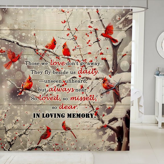 Memorial Red Cardinal Shower Curtain Winter Snow Tree Waterproof Fabric Bath Curtain with Hooks 71x71 inches