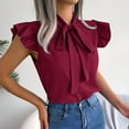 thumbnail image 5 of Samickarr Womens Chiffon Tops Sleeveless Ruffled V Neck Solid Color Blouse With Bow Tie Lace-up Casual Loose T Shirts, 5 of 8