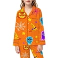 thumbnail image 5 of Afdoent Girls Pajamas Set Halloween Pumpkin Ghost Print Sleepwear Long Sleeve Jammies Button-Down Nightwear Loungewear Comfortable For Kids Holiday 11-12 Years, 5 of 5