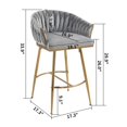 thumbnail image 4 of 26" Counter Height Bar Stool, Velvet Upholstered with Hand-Wave Back, Golden Chrome Base & Footrest, Modern Kitchen Island Stool, Gray, 4 of 8