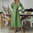 thumbnail image 6 of Dresses for Women Fall Plus Size V-Neck Solid Color Casual Pocket Long Dress(Green M), 6 of 8