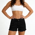 thumbnail image 4 of RYRJJ Jean Shorts for Women Trendy High Rise Stretchy Denim Shorts Distressed Frayed Summer Casual Short Jeans with Pockets(Black,S), 4 of 5
