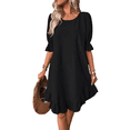 thumbnail image 1 of Vestido Corto Holgado con Mangas Abullonadas, Bajo con Volantes, Cuello Redondo y Fruncido, Color Negro, Talla XXL, 1 of 10