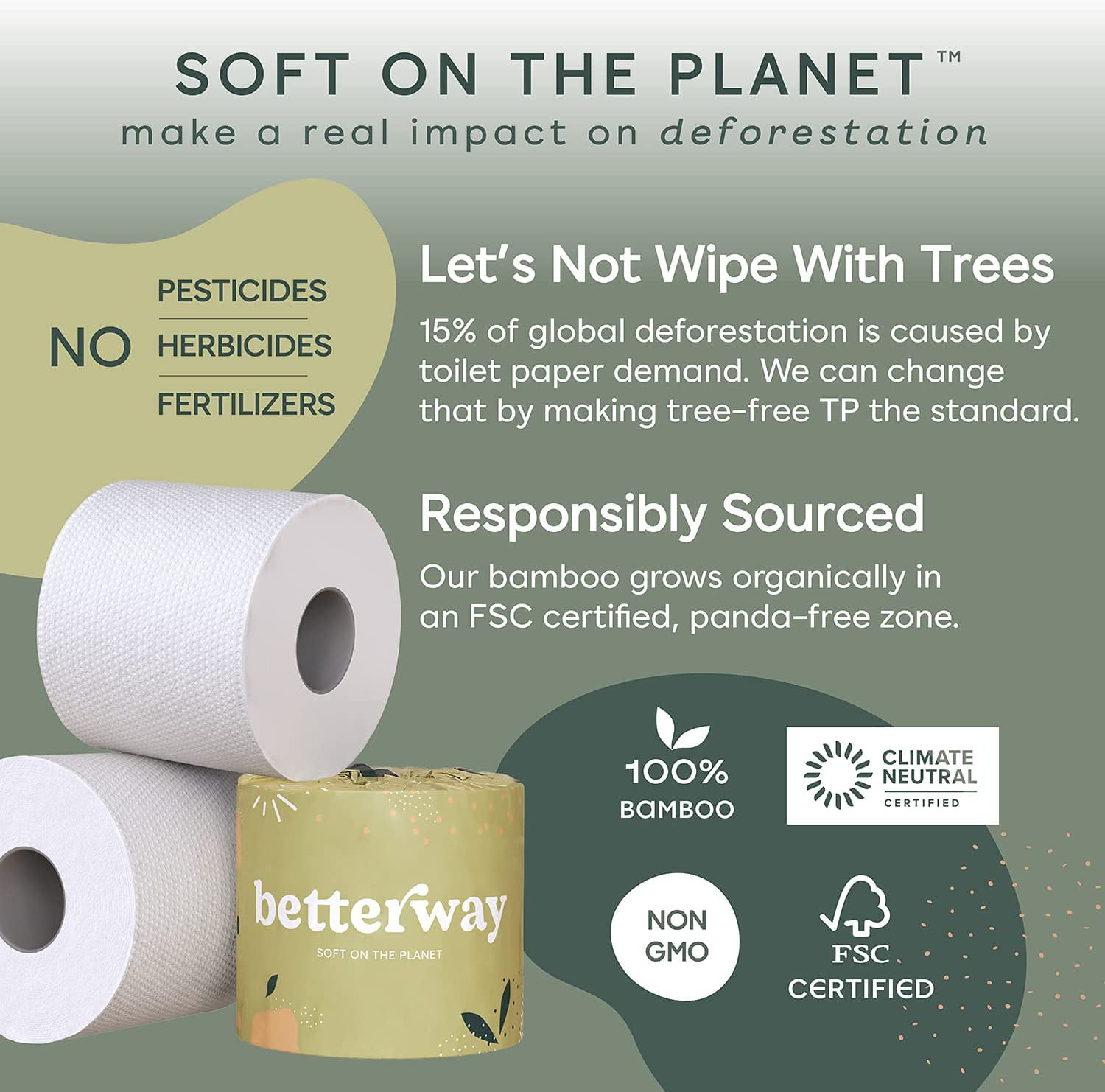 Biodegradable Eco-Friendly O GREEN TEA Toilet Paper 3 Ply 12 Rolls 270 Sheet Per Roll Unbleached Soft and Strong Sustainable Septic Safe. 