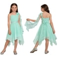 thumbnail image 2 of renvena Girls Kids One Shoulder Flower Dress Pleated Chiffon Wedding Bridesmaid Pageant Prom Ball Gown Mint Green 12, 2 of 7