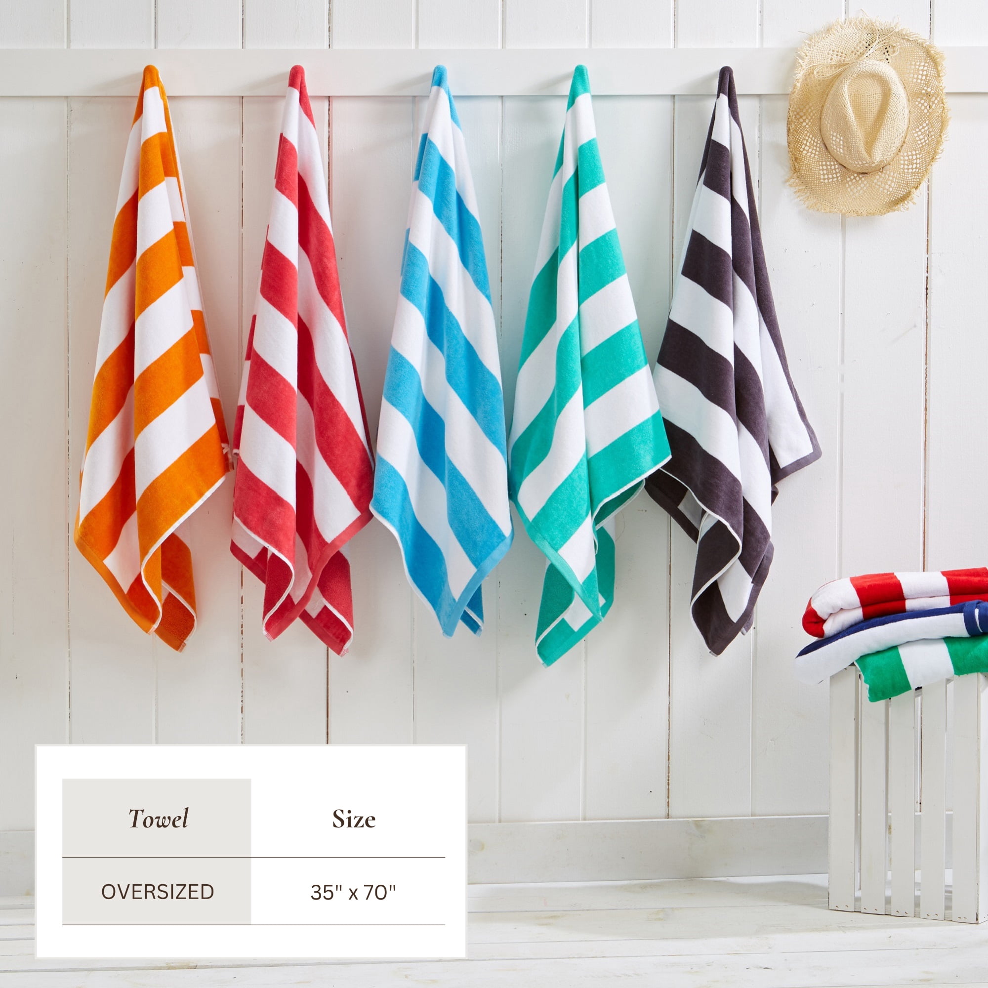 100% Cotton Cabana Striped Oversized Beach & Pool Towels (35" x 70", Orange)