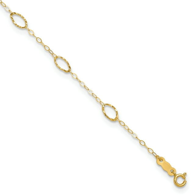 14k Yellow Gold Oval 9 Inch Plus 1 Anklet Ankle Bracelet