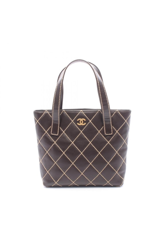 Pre-Owned Chanel Wild Stitch Tote Bag Handbag Leather Women's Brown