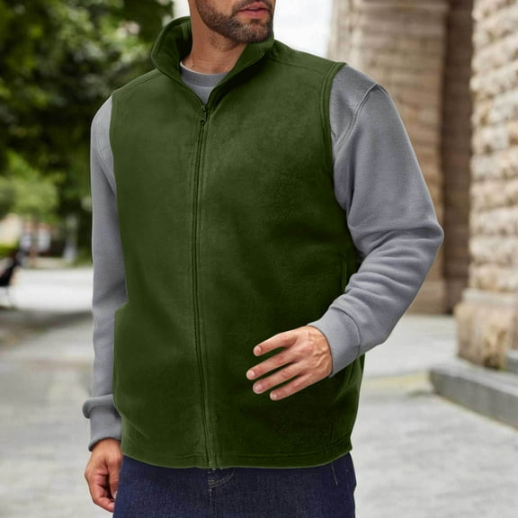gbyLJF Men's Fleece Vest Solid Color Stand Up Collar Sleeveless Jackets Fall Winter Warm Full Zip Waistcoat with Pockets