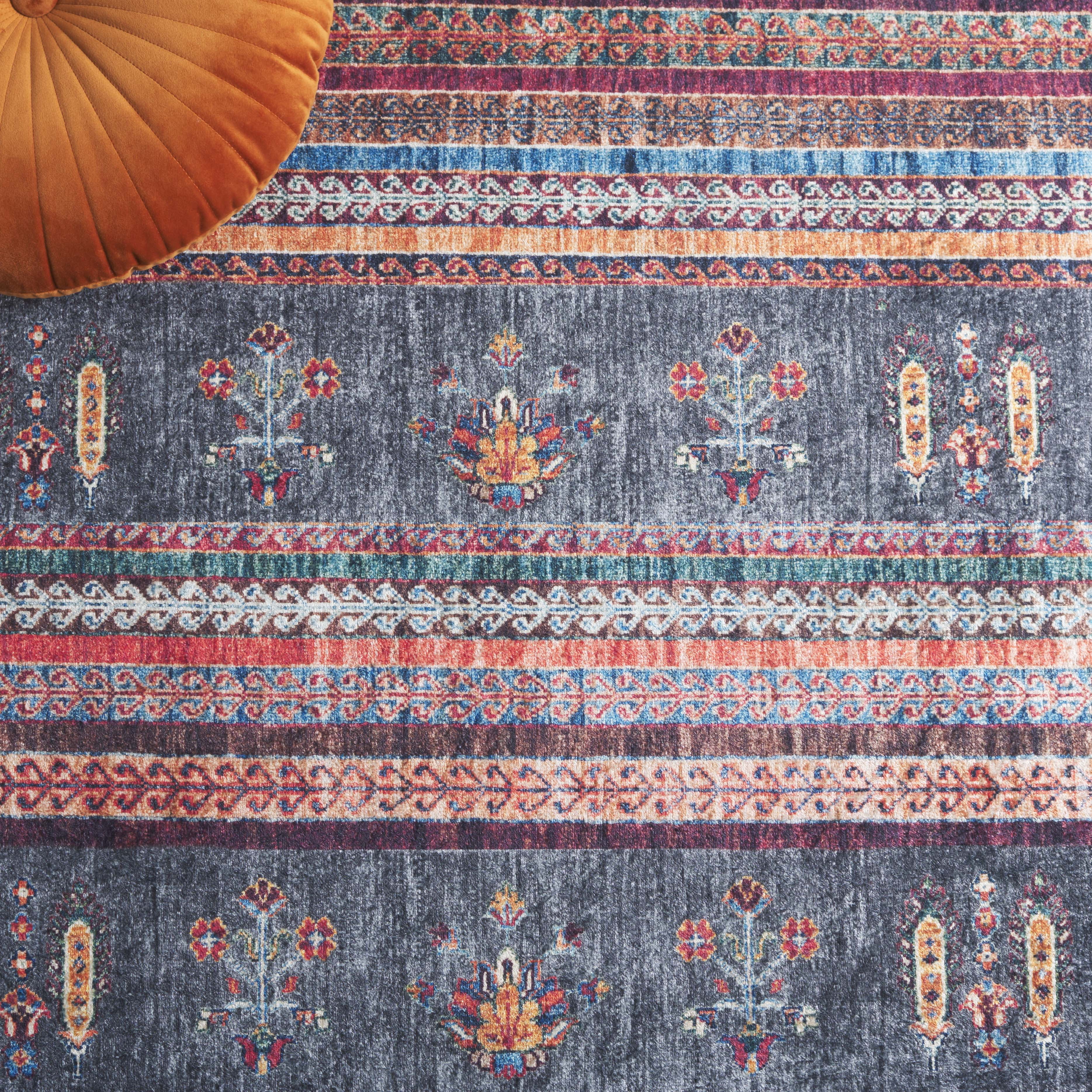 SAFAVIEH Orlando Kaeden Striped Machine Washable Area Rug, Rust/Blue, 8' x 10'