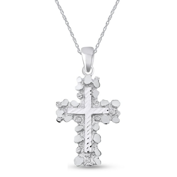 AFFY Nugget Cross Pendant Necklace In 14K Gold Plated 925 Sterling Silver For Women 18" Chain(Medium)