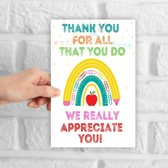 Thank You Card for Teachers – "Thank You for All That You Do" Rainbow Design – Blank Inside, Envelope Included – Perfect Appreciation Gift for Educators