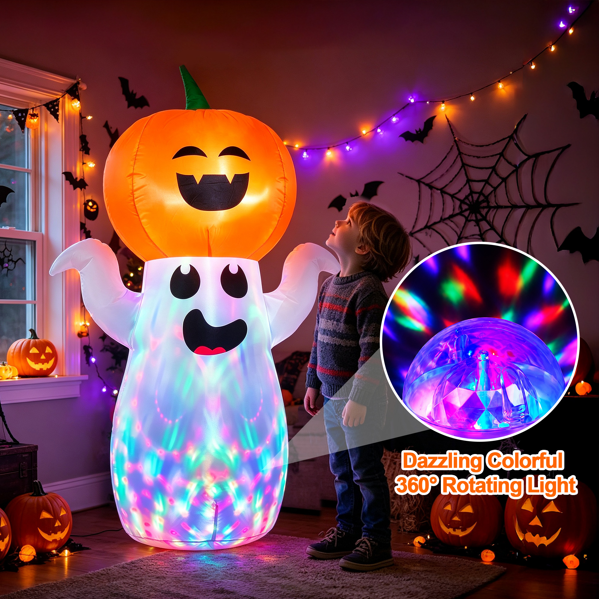 GVDV 5 Ft Halloween Inflatable Pumpkin Ghost with LED Lights photo 4