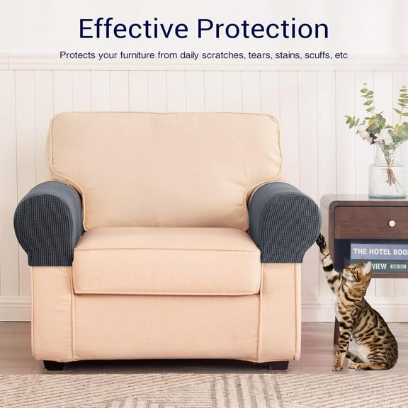 RUseeN Stretch Armrest Covers Spandex Arm Covers 2 Pcs for Chairs Couch Sofa Armchair Slipcovers for Recliner Sofa with Velcro 4 pcs (Gray)