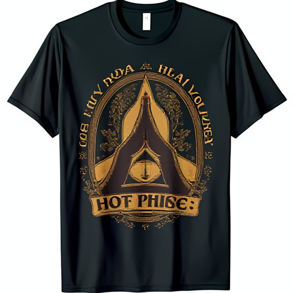 Spiritual Gold Graphic Black T-Shirt with Prayer Hands & HOT PHIBE Banner