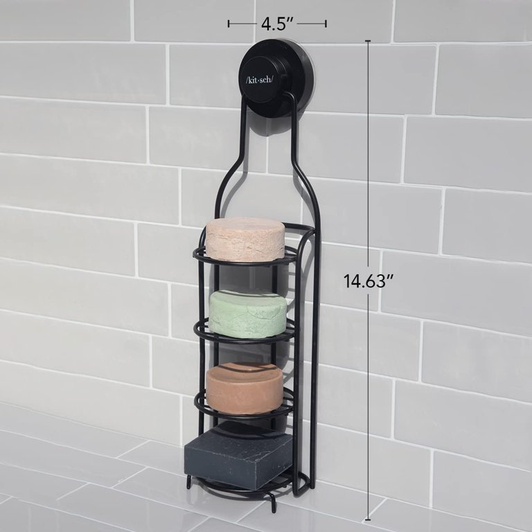 Kitsch Self Draining Shower Caddy - Bathroom Organizer with Suction Cup, 4  Shelves, Plastic (Black) 