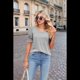 thumbnail image 4 of Tops para Mujer de Verano, Informales, con Volantes, Mangas Abullonadas y Cuello Cuadrado, Camisetas Grises L, 4 of 10