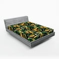 thumbnail image 2 of Ambesonne Forest Fitted Sheet, Fantasy Jungle Floral Leaves, King Size, Amber Forest Green and Fawn, 2 of 5