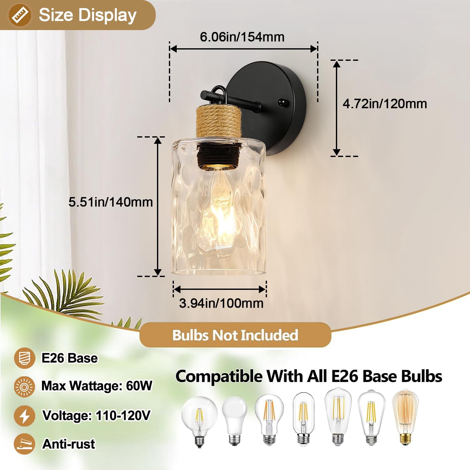 Set Of 2 Wall Sconces For Bathroom  Coastal Modern Vanity Lights With Clear Glass Shade Black Lamp Mirror Kitchen Living Room Hallway Cabinet Porch