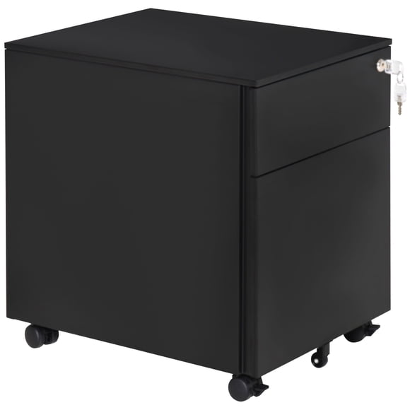 Black Lockable Steel File Cabinet on Wheels - A4/Letter/Legal Size Storage for Home or Office - Durable Metal Filing Cabinet with Pencil Tray & Security Lock