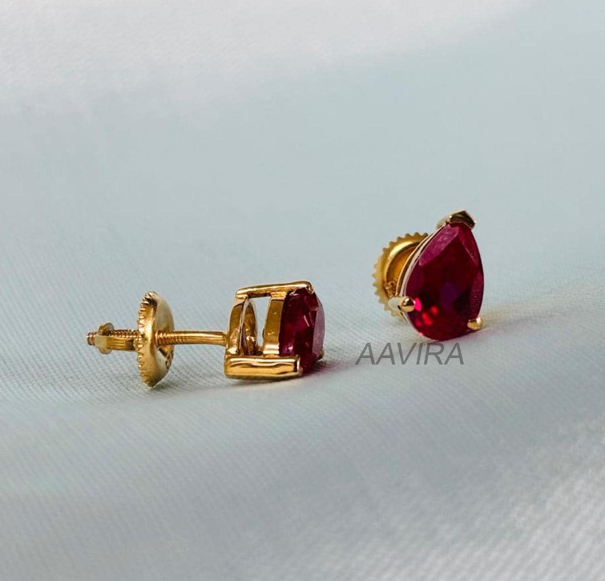 Ruby Pear Cut Stud Earrings for Women, 925 Sterling Silver, July Birthstone Solitaire Screw Back Earrings, Gift Jewelry