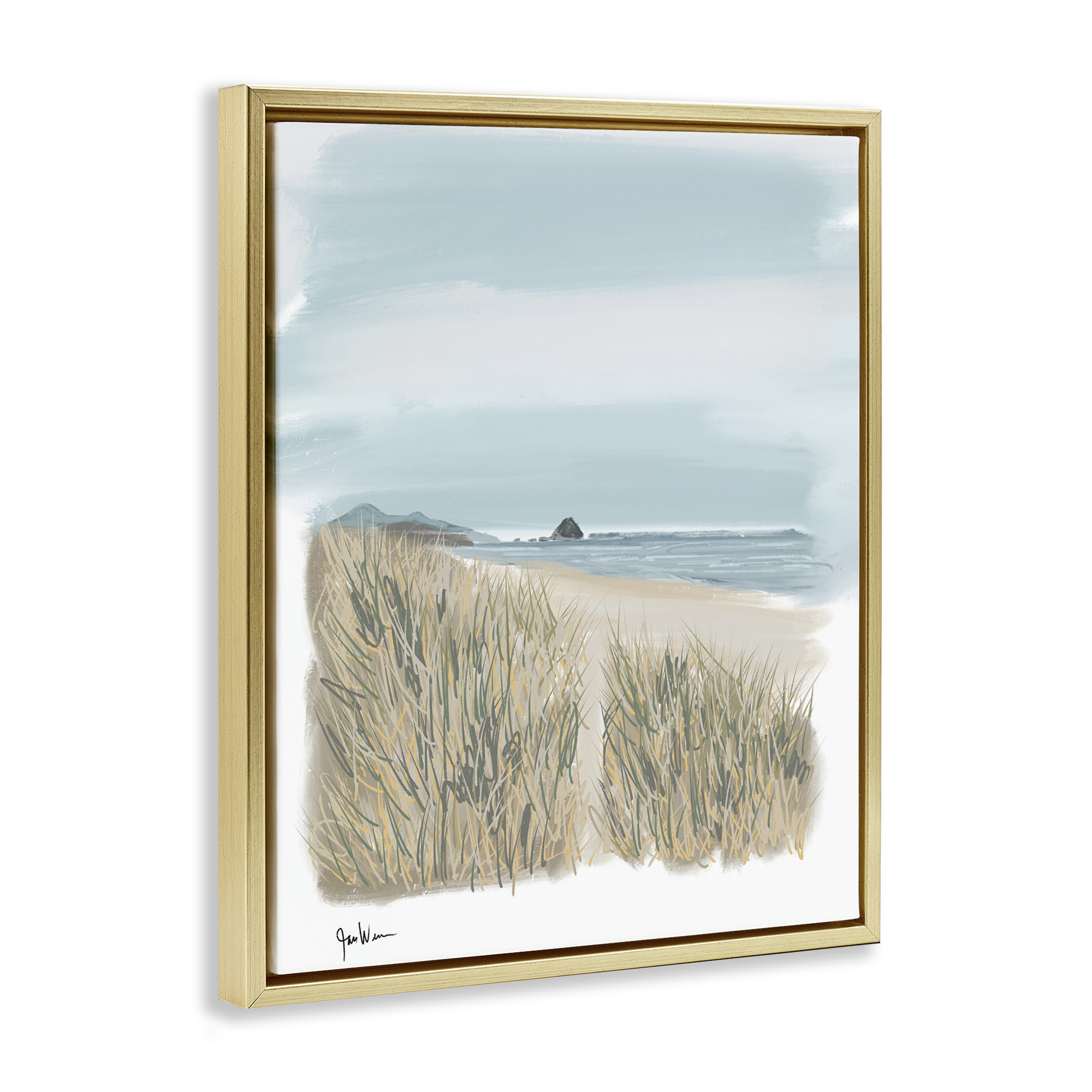 Stupell Industries Path To Calm Beach Landscape & Nature Painting Gold Floater Framed Canvas Art Print Wall Art, 25 x 31