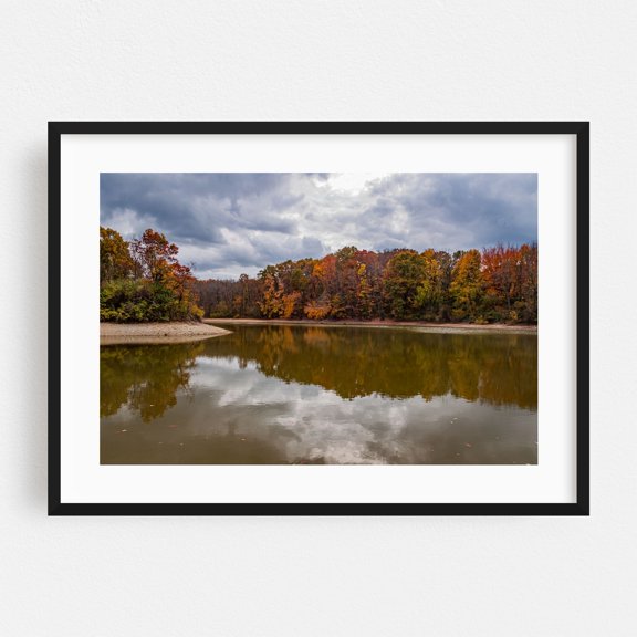 Brilliant Autumn Colors at Lake Marburg - Hanover Pennsylvania Photography Autumn Lake Scenic Nature Landscape Forest Water Black Framed Wall Art Print 16 x 24 inches