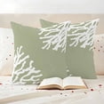 thumbnail image 3 of Coral Sage Green Outdoor Waterproof Pillow Covers, Coastal White Ocean Marine Nautical Beach Decorative Square Throw Pillowcase Sofa Cushion Sham for Patio/Couch/Chair, 16"x16" 2 Pack, 3 of 8
