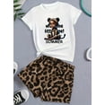thumbnail image 4 of Tfken Outfits Sets For Child Girls Size 3-4 Years Short Sleeve Crew Neck Soft T-Shirts Shorts Cute Leopard Print White Outfit Set, 4 of 8