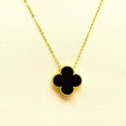 SHERRY'S JEWELS LLC 18K Gold Four Leaf Clover Necklace for Women in Black, Stainless Steel Metal