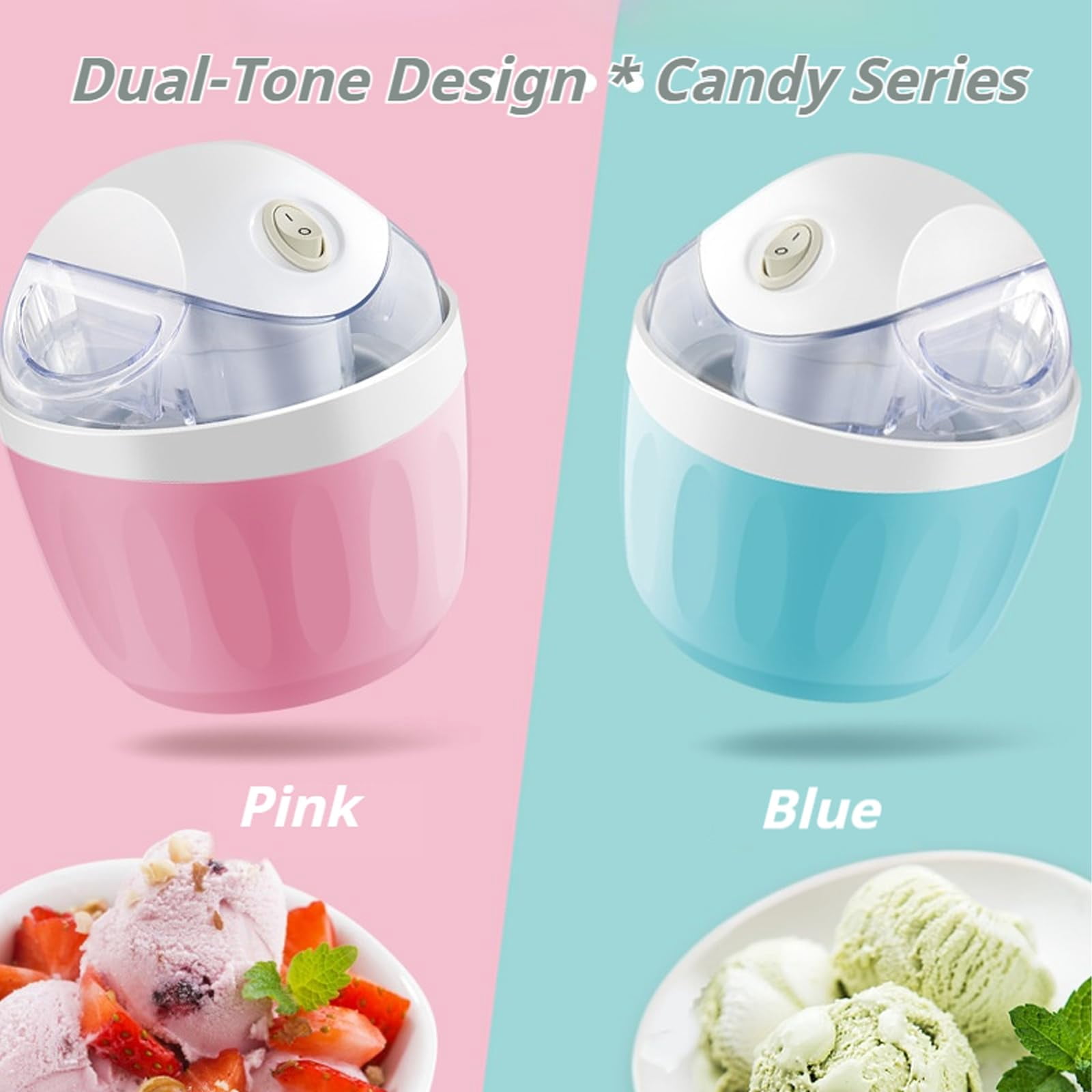 Small Home Mini Ice Cream Maker with One-Touch Operation, Freezer Bowl Fast Cooling System, Personal Single Serve Dessert Maker for Kitchen