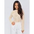 thumbnail image 5 of Women Sexy- See Through Long Sleeve T-Shirts Mesh Sheer Skinny Rib Scalloped Trim Tees Blouse Top Outfits S, 5 of 9