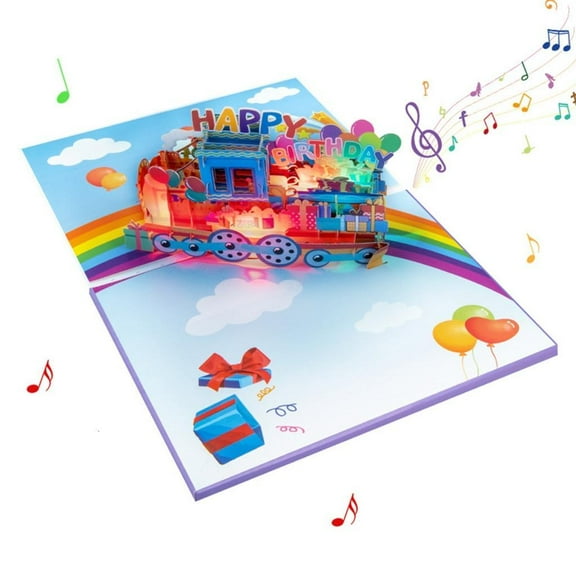 Birthday Theme Rainbow Train Card for Women and Kids Musical Greeting Card with Envelope Handmade Blessing Card