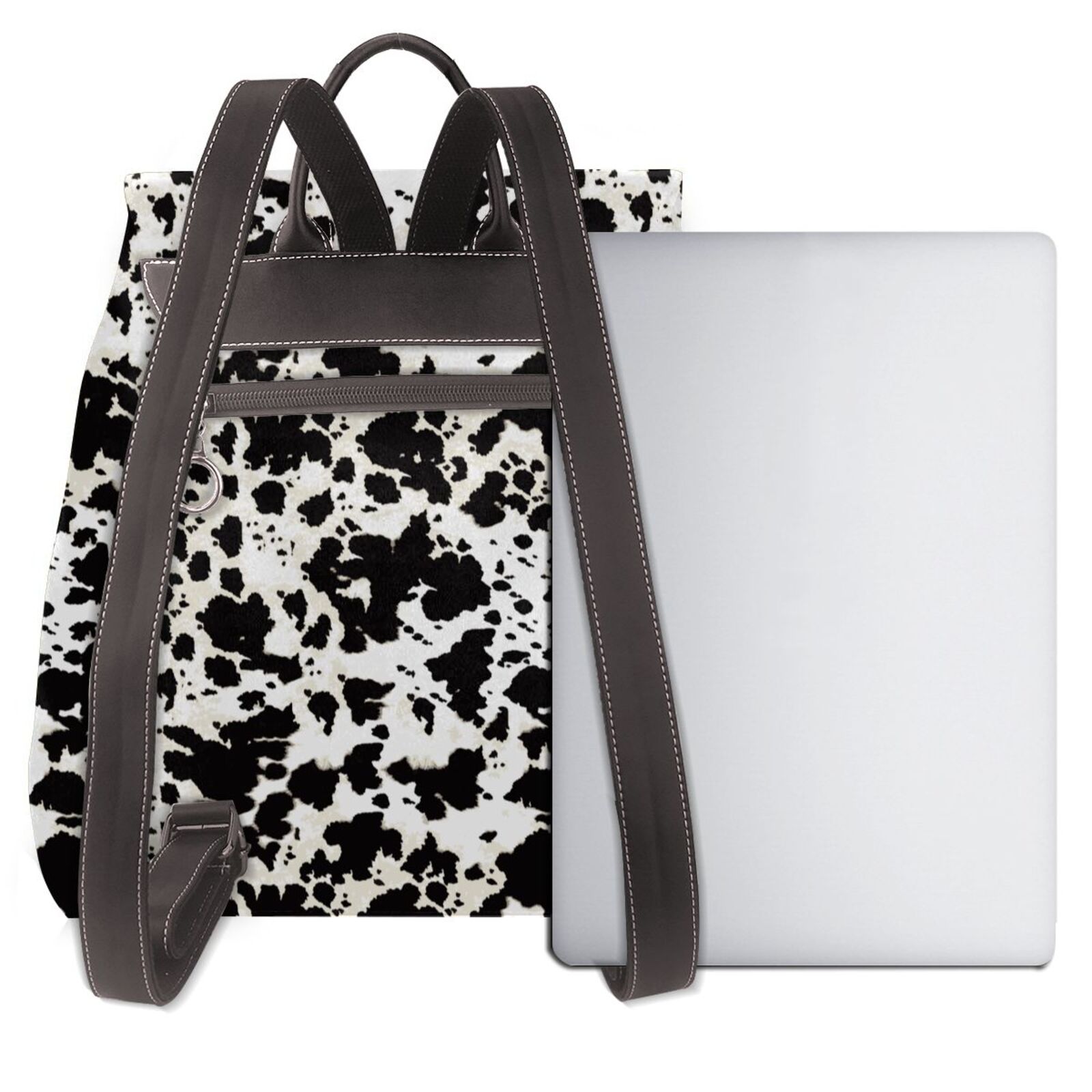 Kuqiui Cow Skin 1 Print Leather Backpack Purse For Women Fashion Ladies Vintage Bags Casual College Travel Backpacks bag