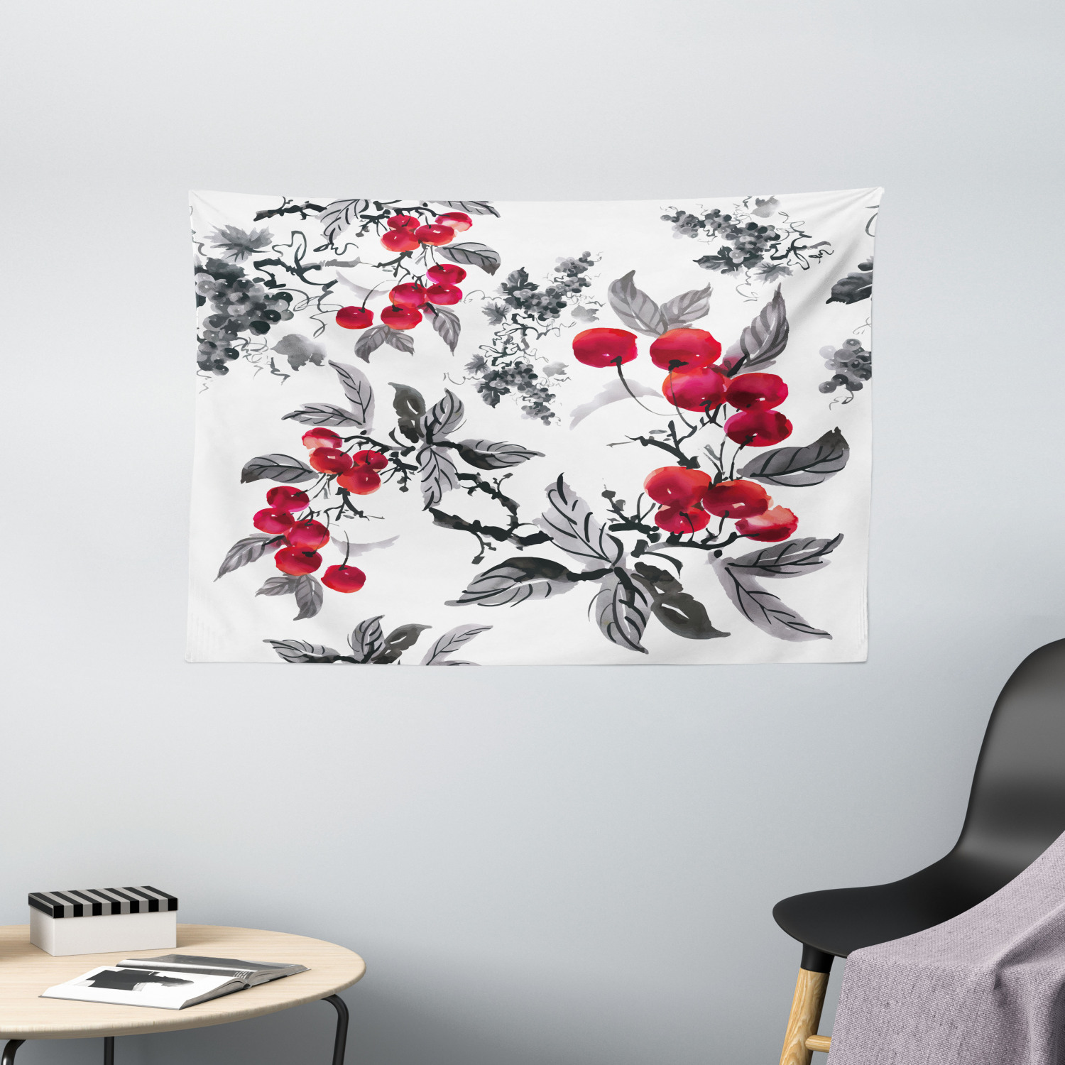 Rowan Tapestry, Artwork of Mountain Ash Plants Watercolor Painting