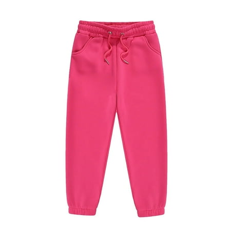 YWOAGH Girls Solid Color Sports Pants Lined with Elastic Waist Comfortable Casual Girls Sweatpants for Children Red 3-4 Years
