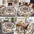 thumbnail image 6 of Vintage Flowers Pattern Washable Area Rug 6 x 9 ft Brown Blue Classical Bohemian , Soft Non Slip Rugs Stain Repellent Indoor Felt Carpet for Living Dining Room Bedroom Home Office, 6 of 9