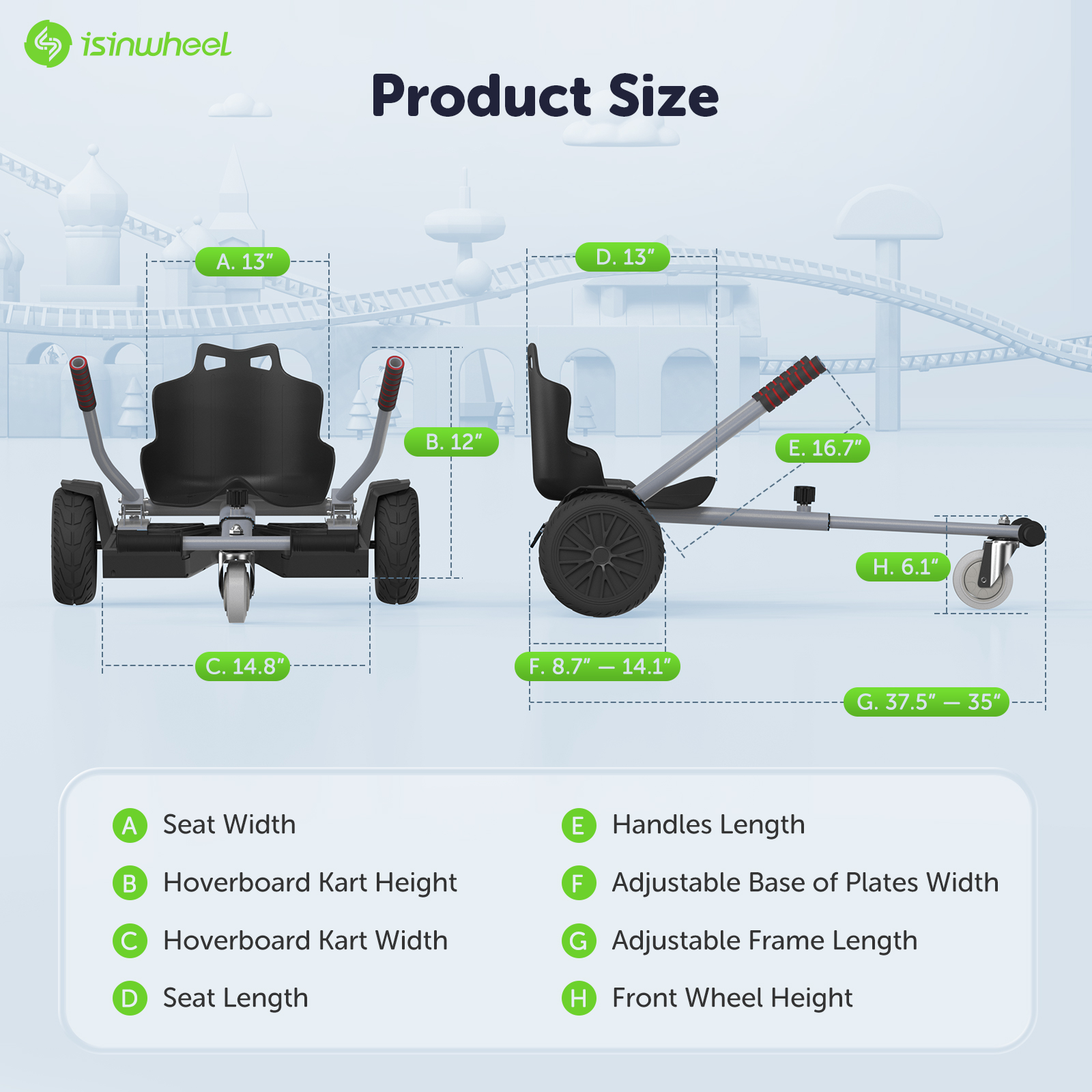 isinwheel K3 Hoverboard Seat Attachment for 6.5'' 8'' 8.5'' 10'' Self Balancing Scooter, Hoverboard Go Kart for Kids/Adults