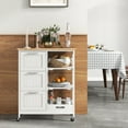 thumbnail image 4 of Gymax Kitchen Island Cart on Wheels Rolling Utility Cart w/ Rubber Wood Top & 3 Storage Drawers White, 4 of 10