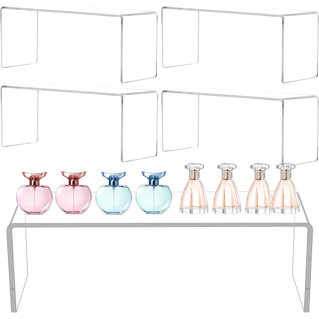 Jusalpha 4 Pcs Large 13'' Clear Acrylic Risers, Display Risers Shelf Showcase Fixtures for Retail, Display Stand for Amiibo Funko POP Figures, Cupcakes, Food Display, Cabinet Organizer(13''x 4.5''x 6