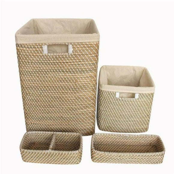 Baum 9N1123W Prestwick Hamper & Bath Storage, Natural & White - Set of 5