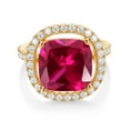 thumbnail image 2 of Gem Stone King 18K Yellow Gold Plated Silver Ring Created Ruby Moissanite (8.88 Cttw), 2 of 4