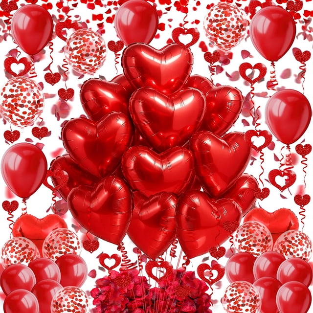 Set de globos Famoby corazón foil 46 cm látex confeti 30 piezas