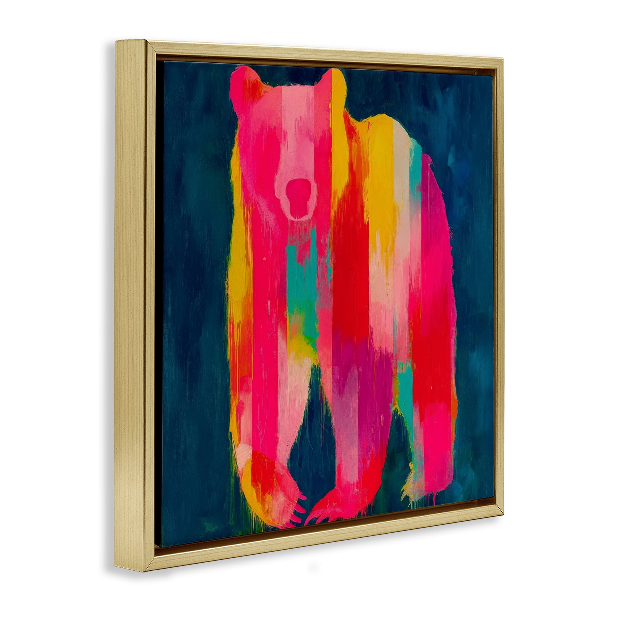 Stupell Industries Pink & Yellow Bear Standing Tall Gold Framed Floater Canvas Wall Art, design by Chromatic Storm Studio