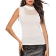thumbnail image 4 of Blusa de punto blanca elegante sin mangas con paneles transparentes, perfecta para salir por la noche, 4 of 8