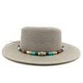 thumbnail image 3 of Sombrero de paja plano para verano, sombrero de Panamá, para playa, vacaciones, ocio, para el sol, 3 of 4
