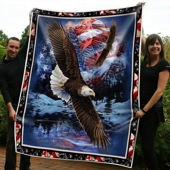 Águila Vuela Con America Bandera En El Bosque Manta y Colcha LT10