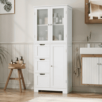 Homfa Bathroom Storage Cabinet, 56.6"H White Linen Cabinet with 3 Doors and 3 Drawers
